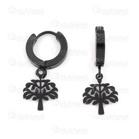 4007-0102-217BLK - Stainles Steel 304 Earring Leverback 3x14mm Round tree of life  black 1pair china 4007-0102-217BLK,arbre inox,montreal, quebec, canada, beads, wholesale
