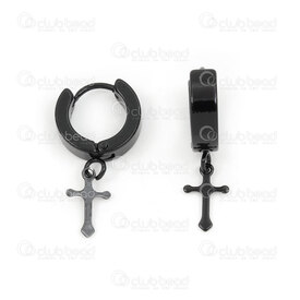 4007-0102-223BLK - Stainles Steel Earring Leverback 2x9mm Round black cross 1pair china 4007-0102-223BLK,noires,montreal, quebec, canada, beads, wholesale