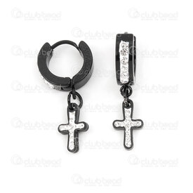 4007-0102-225BLK - Stainles Steel Earring Leverback 2x9mm Round with rhinestone black cross 1pair china 4007-0102-225BLK,noires,montreal, quebec, canada, beads, wholesale