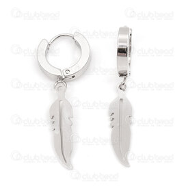 4007-0102-227 - Stainles Steel Earring Leverback 13x3mm Round with Feather Natural 1 pair 4007-0102-227,plumes,montreal, quebec, canada, beads, wholesale