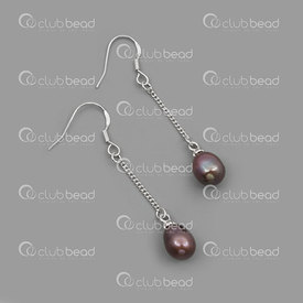 4007-0102-25-BK - Fresh Water Pearl Earring 7X10mm Black Rice form with Sterling Silver Chain and hook 1 pair 4007-0102-25-BK,argent sterling,montreal, quebec, canada, beads, wholesale