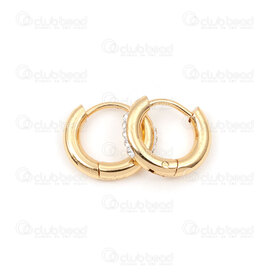 4007-0102-257-13GL - Stainless Steel 304 Earring Hoop Round 13.5x2.5mm with Crystal Rhinestone Gold Plated 4pcs (2pair) 4007-0102-257-13GL,montreal, quebec, canada, beads, wholesale
