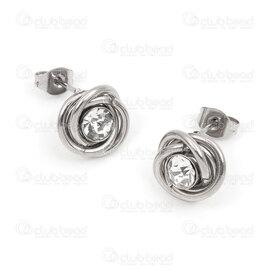 4007-0102-267 - Stainless Steel Earring Stud three swirl 4.5x13mm Natural with Rhin Stone 2pair 4007-0102-267,three,montreal, quebec, canada, beads, wholesale
