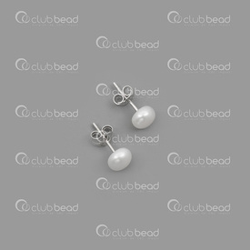 4007-0102-27 - Fresh Water Pearl Earring 4X6mm White with Sterling Silver 925 Prin 1 pair 4007-0102-27,argent sterling,montreal, quebec, canada, beads, wholesale