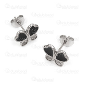 4007-0102-271 - Acier Inoxydable Boucle d'Oreille Tige Papillon 2x10mm Naturel et Ailes Noir 2paire chine 4007-0102-271,2x10,montreal, quebec, canada, beads, wholesale