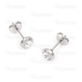 4007-0102-273 - Stainless Steel 304 Earring Stud with Cubic Zircon Round 4x6mm Natural 4pcs (2 pair) china 4007-0102-273,pair,montreal, quebec, canada, beads, wholesale