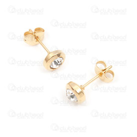4007-0102-273GL - Stainless Steel 304 Earring with Cubic Zircon Round 4x6mm gold 4pcs (2 pair) china 4007-0102-273GL,4X6,montreal, quebec, canada, beads, wholesale