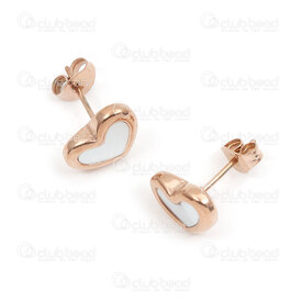 4007-0102-275RGL - Stainless Steel Earring  Stud Heart with Mother Of Pearl 3x5mm Rose Gold 2 pair china 4007-0102-275RGL,acier inoxydable  or rose,montreal, quebec, canada, beads, wholesale