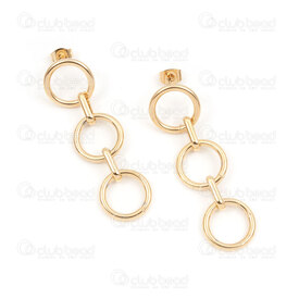 4007-0102-279GL - Stainless Steel Earring Stud Three Circle Gold 1 pair china 4007-0102-279GL,pair,montreal, quebec, canada, beads, wholesale
