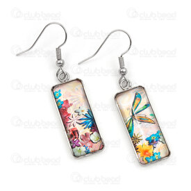 4007-0102-299 - Stainless Steel Earring Rectangle Ladybug and Flower 30x11x5mm Natural 1pair 4007-0102-299,flower,montreal, quebec, canada, beads, wholesale