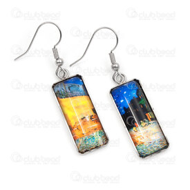 4007-0102-301 - Stainless Steel Earring Rectangle Night Cafe 30x11x5mm Natural 1pair 4007-0102-301,NI,montreal, quebec, canada, beads, wholesale