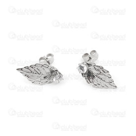 4007-0102-31 - stainless steel ear ring, leaf with rhonestone natural 1 pair 4007-0102-31,Clearance by Category,Glass Crystal,montreal, quebec, canada, beads, wholesale