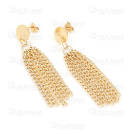 4007-0102-315GL - Stainless Steel 304 Earring Stud Plate Round 10mm with Curb Chain Tassel 3mm Full Length 58mm Gold Plated 1pair 4007-0102-315GL,Chains,By styles,Curb,montreal, quebec, canada, beads, wholesale