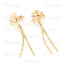 4007-0102-319GL - Stainless Steel 304 Earring Stud Flower 13x13mm with Cubic Zircon Crystal 6mm and Snake Chain Tassel 1mm Full Length 46mm Gold Plated 1pair 4007-0102-319GL,Chaines serpent,montreal, quebec, canada, beads, wholesale