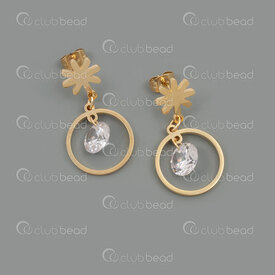 4007-0102-337GL - Stainless Steel 304 Earring Stud Flower 10x10mm with 16mm Ring and 8mm Crystal Rhinestone Gold Plated 1pair 4007-0102-337GL,en,montreal, quebec, canada, beads, wholesale