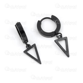 4007-0102-345BK - Stainless Steel 304 Earring Leverback Hoop Round 13.5x3mm with Triangle Charm 14x8x0.8mm Black 4pcs (2pairs) 4007-0102-345BK,Triangle,montreal, quebec, canada, beads, wholesale