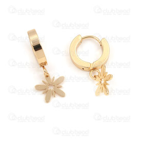 4007-0102-347GL - Stainless Steel 304 Earring Leverback Hoop Round 13.5x3mm with Flower Charm 10x10x0.8mm Gold Plated 4pcs (2pairs) 4007-0102-347GL,E,montreal, quebec, canada, beads, wholesale