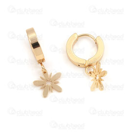 4007-0102-347GL - Stainless Steel 304 Earring Leverback Hoop Round 13.5x3mm with Flower Charm 10x10x0.8mm Gold Plated 4pcs (2pairs) 4007-0102-347GL,en ,montreal, quebec, canada, beads, wholesale