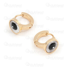 4007-0102-349GL - Stainless Steel 304 Earring Leverback Hoop Round 13x3mm with Evil Eye 10mm on Shell Gold Plated 4pcs (2pairs) 4007-0102-349GL, anneau,montreal, quebec, canada, beads, wholesale