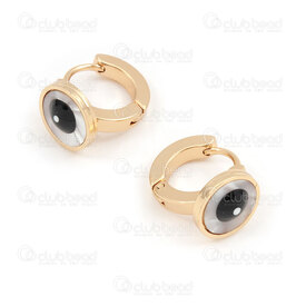 4007-0102-349GL - Acier Inoxydable 304 Boucle d'Oreille a Levier Anneau Rond 13x3mm avec Mauvais Œil 10mm et Coquillage Plaque Or 4pcs (2paires) 4007-0102-349GL,Stainless Steel Evil Eye,montreal, quebec, canada, beads, wholesale