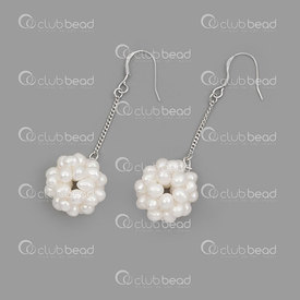 4007-0102-35 - Fresh Water Pearl Earring White Ball with Sterling Silver Hook 1 pair 4007-0102-35,argent sterling,montreal, quebec, canada, beads, wholesale