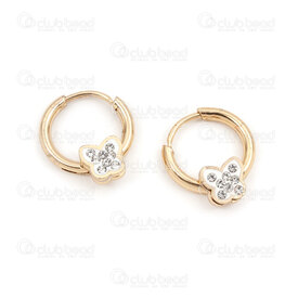 4007-0102-351GL - Stainless Steel 304 Earring Leverback Hoop Round 14x2mm with Butterfly 6mm and Crystal Rhinestone Gold Plated 4pcs (2pairs) 4007-0102-351GL,montreal, quebec, canada, beads, wholesale