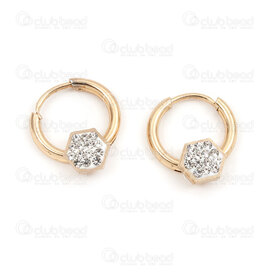 4007-0102-353GL - Stainless Steel 304 Earring Leverback Hoop Round 14x2mm with Hexagone 7mm and Crystal Rhinestone Gold Plated 4pcs (2pairs) 4007-0102-353GL, anneau,montreal, quebec, canada, beads, wholesale