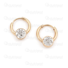 4007-0102-355GL - Stainless Steel 304 Earring Leverback Hoop Round 14x2mm with Plate 8mm and Crystal Rhinestone Gold Plated 4pcs (2pairs) 4007-0102-355GL,Anneau 8mm inox,montreal, quebec, canada, beads, wholesale