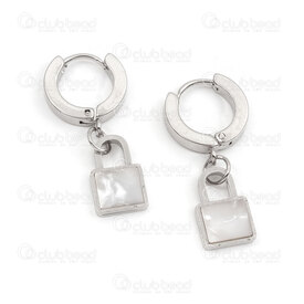4007-0102-357 - Stainless Steel 304 Earring Leverback Round 13.5x2.5mm with Lock Charm 13x8x1.5mm and Shell Filling Natural 4pcs (2pairs) 4007-0102-357,CADENAS,montreal, quebec, canada, beads, wholesale