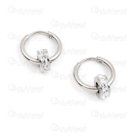 4007-0102-359 - Acier Inoxydable 304 Boucle d'Oreille a Levier Anneau Rond 15.5x2mm avec Bille 3.5x9mm et Zircon Cubique Cristal Naturel 4pcs (2paires) 4007-0102-359,Bille en acier,montreal, quebec, canada, beads, wholesale