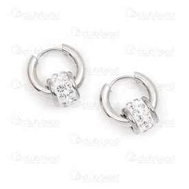 4007-0102-3591 - Acier Inoxydable 304 Boucle d'Oreille a Levier Anneau Rond 15.5x3mm avec Bille 7x8.5mm et Pierre du Rhin Cristal Naturel 4pcs (2paires) 4007-0102-3591,Bille en acier,montreal, quebec, canada, beads, wholesale