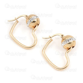 4007-0102-361GL - Stainless Steel 304 Earring Leverback Hoop Heart 27xx20x2mm with Bead 10mm with Crystal Cubic Zircon Gold Plated 4pcs (2pairs) 4007-0102-361GL,coeur bille,montreal, quebec, canada, beads, wholesale