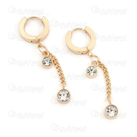 4007-0102-363GL - Acier Inoxydable 304 Boucle d'Oreille a Levier Rond 13x2.5mm avec Breloque Rond Zircon Cubique Cristal 5mm et Breloque Rond Zircon Cubique Cristal 6mm avec Chaine Gourmette 2.2mm Longueur Pleine 48mm Plaque Or 2pcs (1paire) 4007-0102-363GL,CHAINE GOURMETTE 5M,montreal, quebec, canada, beads, wholesale