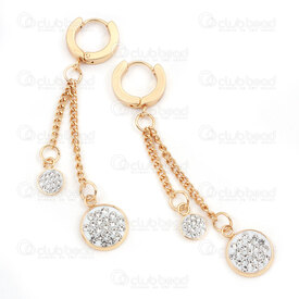 4007-0102-365GL - Acier Inoxydable 304 Boucle d'Oreille a Levier Rond 14x2.5mm avec Breloque Rond 6.5mm et Breloque Rond 11mm avec Pampille Chaine Gourmette 2.2mm Longueur Pleine 66mm Plaque Or 2pcs (1paire) 4007-0102-365GL,CHAINE GOURMETTE 5M,montreal, quebec, canada, beads, wholesale