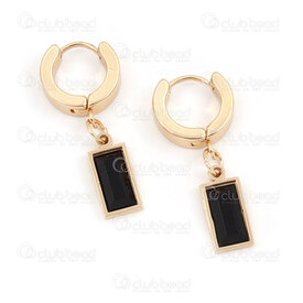4007-0102-367GL - Stainless Steel 304 Earring Leverback Round 13.5x4mm with Rectangle Charm 14x6.5x2.5mm Black Filling Gold Plated 4pcs (2pairs) 4007-0102-367GL,rectangle or,montreal, quebec, canada, beads, wholesale