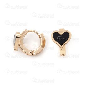 4007-0102-389GL - Stainless Steel 304 Earring Leverback Round 13.5x3mm with Heart and Black Filling Gold Plated 2pcs (1pairs) 4007-0102-389GL,OR REMPLI,montreal, quebec, canada, beads, wholesale