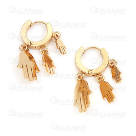4007-0102-391GL - Acier Inoxydable 304 Boucle d'Oreille a Levier Rond 13.5x2.5mm avec Breloque Plateau Main de Fatima (3 Taille) Plaque Or 2pcs (1paire) 4007-0102-391GL,main,montreal, quebec, canada, beads, wholesale
