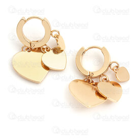 4007-0102-397GL - Acier Inoxydable 304 Boucle d'Oreille a Levier Rond 13.5x2.5mm avec Breloque Plateau Coeur (3 Taille) Plaque Or 2pcs (1paire) 4007-0102-397GL,plateau,montreal, quebec, canada, beads, wholesale