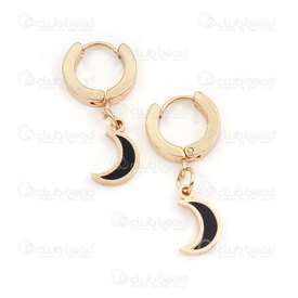 4007-0102-399GL - Acier Inoxydable 304 Boucle d'Oreille a Levier Rond 13.5x2.5mm avec Breloque Lune et Remplissage Noir Plaque Or 2pcs (1paire) 4007-0102-399GL,OR REMPLI,montreal, quebec, canada, beads, wholesale