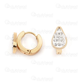 4007-0102-401GL - Stainless Steel 304 Earring Leverback Round 13.5x3mm with Drop and Crystal Cubic Zircon Gold Plated 2pcs (1pairs) 4007-0102-401GL,GOUTTE,montreal, quebec, canada, beads, wholesale