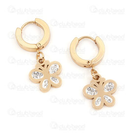 4007-0102-403GL - Acier Inoxydable 304 Boucle d'Oreille a Levier Rond 13.5x3mm avec Breloque Papillon et Zircon Cubique Cristal Plaque Or 2pcs (1paire) 4007-0102-403GL,zircon cubique,montreal, quebec, canada, beads, wholesale