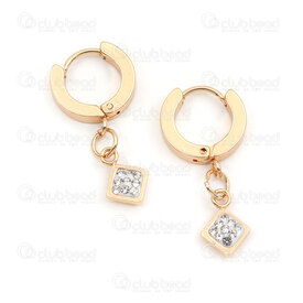 4007-0102-409GL - Stainless Steel 304 Earring Leverback Round 13.5x2.5mm with Diamond Charm and Crystal Cubic Zircon Gold Plated 2pcs (1pairs) 4007-0102-409GL,diamond,montreal, quebec, canada, beads, wholesale