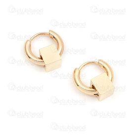 4007-0102-415GL - Stainless Steel 304 Earring Leverback Hoop Round 13x2.5mm with Bead Cube 6mm Gold Plated 4pcs (2pairs) 4007-0102-415GL,Billes dos plat,montreal, quebec, canada, beads, wholesale