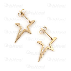 4007-0102-423GL - Acier Inoxydable 304 Boucle d'Oreille Tige avec Motif Etoile 22x14x2.5mm Plaque Or 4pcs (2paires) 4007-0102-423GL,stud earring,montreal, quebec, canada, beads, wholesale