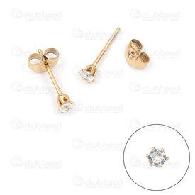 4007-0102-433GL - Stainless Steel 304 Earring Stud with 3.5mm Crystal Cubic Zircon Gold Plated 10pcs (5pairs) 4007-0102-433GL,montreal, quebec, canada, beads, wholesale