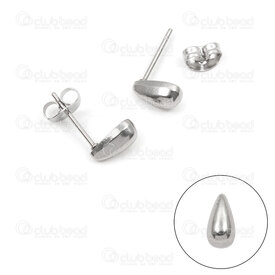 4007-0102-435 - Stainless Steel 304 Earring Stud Drop shape 8x3mm Natural 10pcs (5pairs) 4007-0102-435,montreal, quebec, canada, beads, wholesale