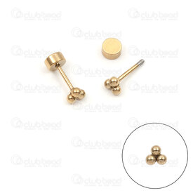 4007-0102-437GL - Stainless Steel 304 Earring Stud Screw-On with Triple Dot Design and Flat End Gold Plated 10pcs (5pairs) 4007-0102-437GL,montreal, quebec, canada, beads, wholesale