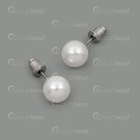 4007-0102-438-0801 - Stainless Steel 304 Earring Stud with Stalleris Pearl 8mm White Round Natural 6pcs (3pairs) !LIMITED QUANTITY! 4007-0102-438-0801,boucles d,montreal, quebec, canada, beads, wholesale