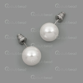 4007-0102-438-1001 - Stainless Steel 304 Earring Stud with Stalleris Pearl 10mm White Round Natural 6pcs (3pairs) !LIMITED QUANTITY! 4007-0102-438-1001,6.5,montreal, quebec, canada, beads, wholesale