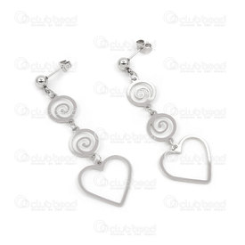 4007-0102-53 - Acier Inoxydable Boucle d'Oreille forme Coeur et Tourbillon 1 paire 4007-0102-53,tourbillon,montreal, quebec, canada, beads, wholesale